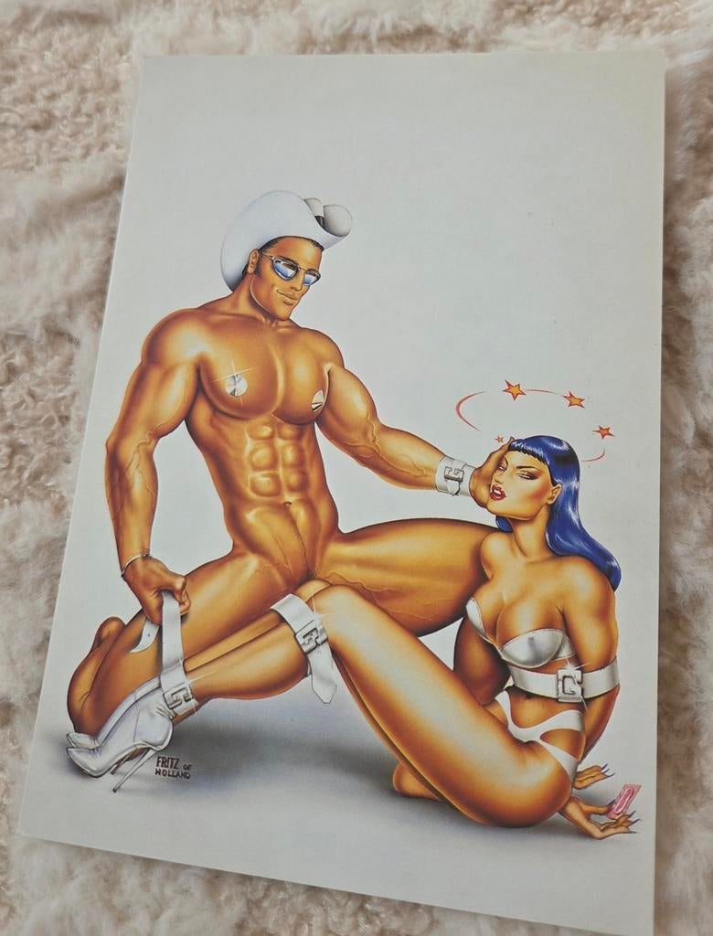 Vastgebonden vrouw en naakte man, Verzenden, Ongelopen, Overige thema's