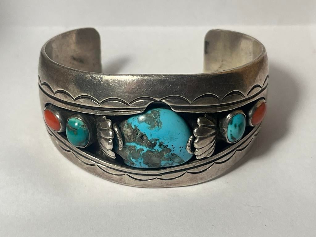 Zilveren Navajo Armband met Turkoois en ander gesteente, Sieraden, Tassen en Uiterlijk, Armbanden, Gebruikt, Ophalen of Verzenden