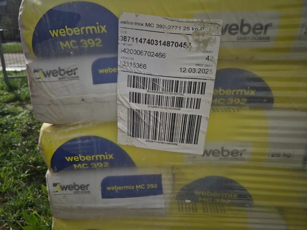 Partij Webermix MC 392 zakken, 38 stuks ong., Ophalen, Nieuw, Bakstenen