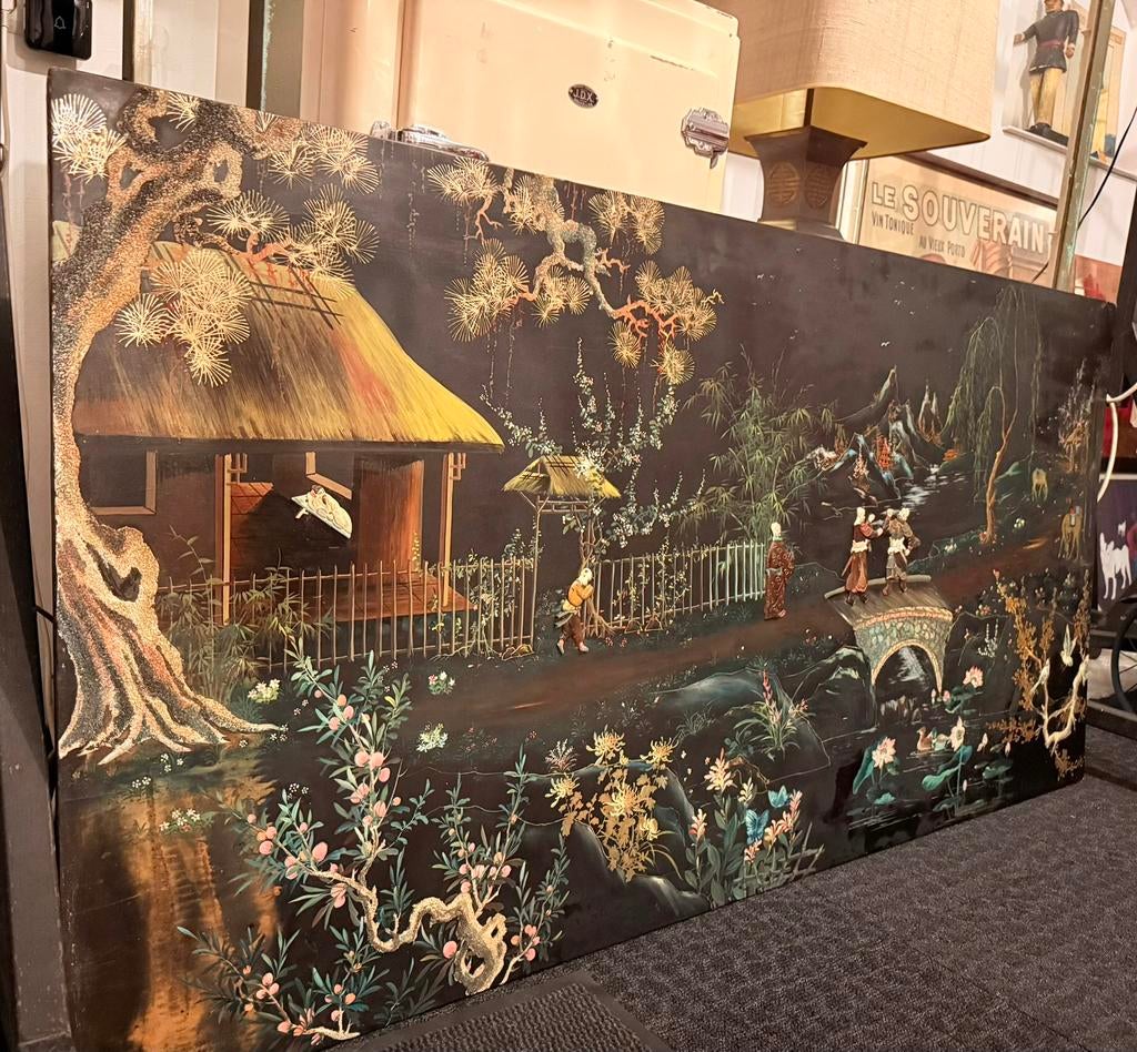 XL Vintage Aziatisch Kunstwerk/ Vietnamees Wandpaneel, Ophalen