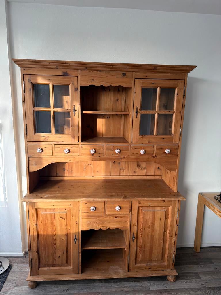 Antieke houten kast met glazen deuren, Antiek en Kunst, Antiek | Meubels | Kasten, Ophalen of Verzenden