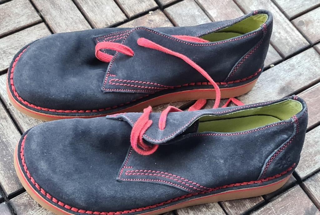 Grünbein suède veterschoenen - donker blauwmet rode accenten, Verzenden, Gedragen, Blauw