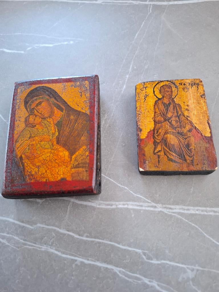 2 Iconen Maagd Maria en Petrus, Ophalen of Verzenden