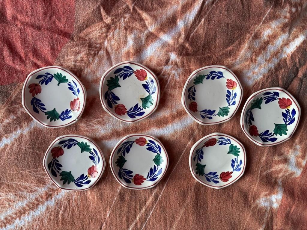 Boerenbont schotels / bordjes oude petit four set Boerenbond, Gebruikt, Ophalen of Verzenden, Bord(en), Aardewerk