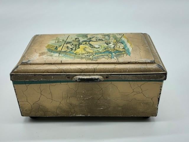 Leuk Oud Antiek Blik op Pootjes Douwe Egberts, Verzamelen, Blikken, Ophalen of Verzenden, Gebruikt, Thee, Douwe Egberts