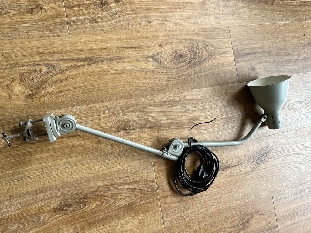 Vintage Duitse industriële Klemlamp - Grijs Metaal, Ophalen