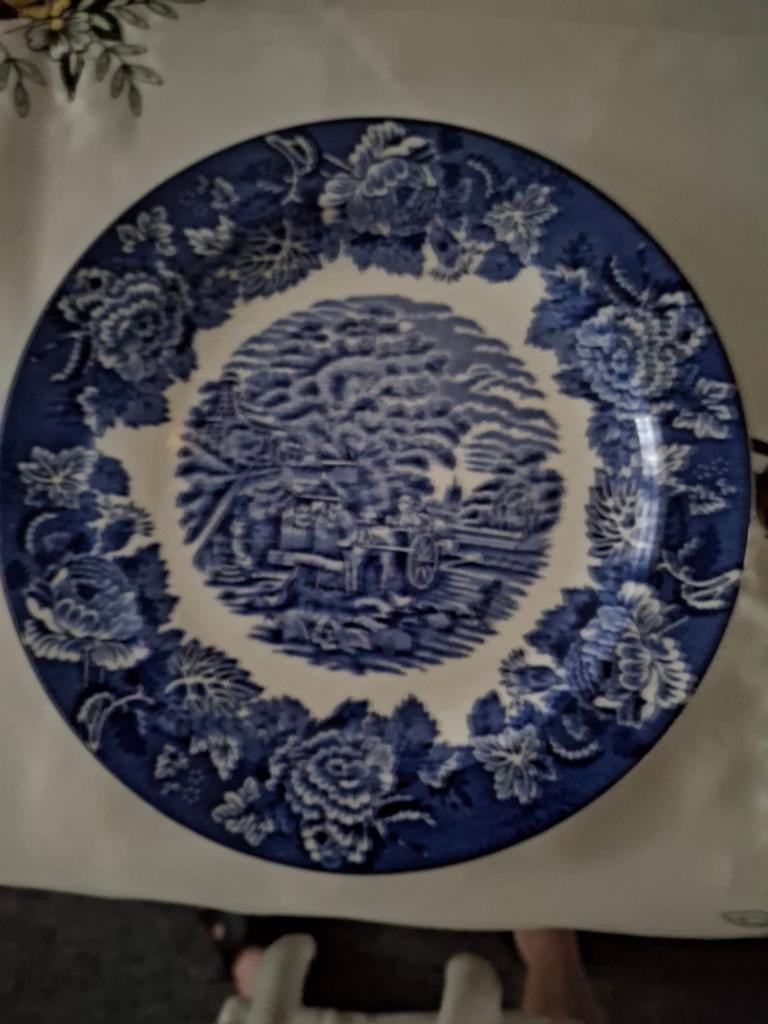 Antiek Woods Ware Engels Serviesbord - Blauw/Wit, Ophalen