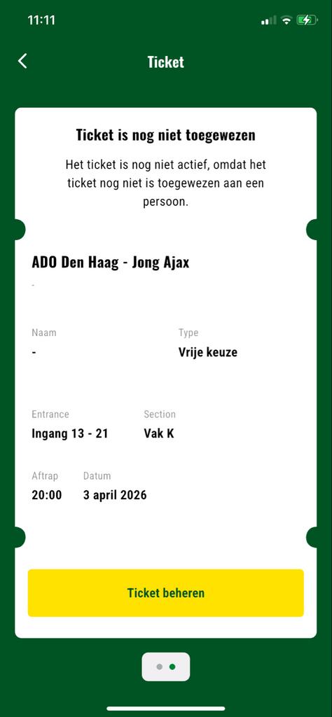 Ticket te koop ADO Den Haag - Jong Ajax 3-4-2026, Tickets en Kaartjes, Eén persoon