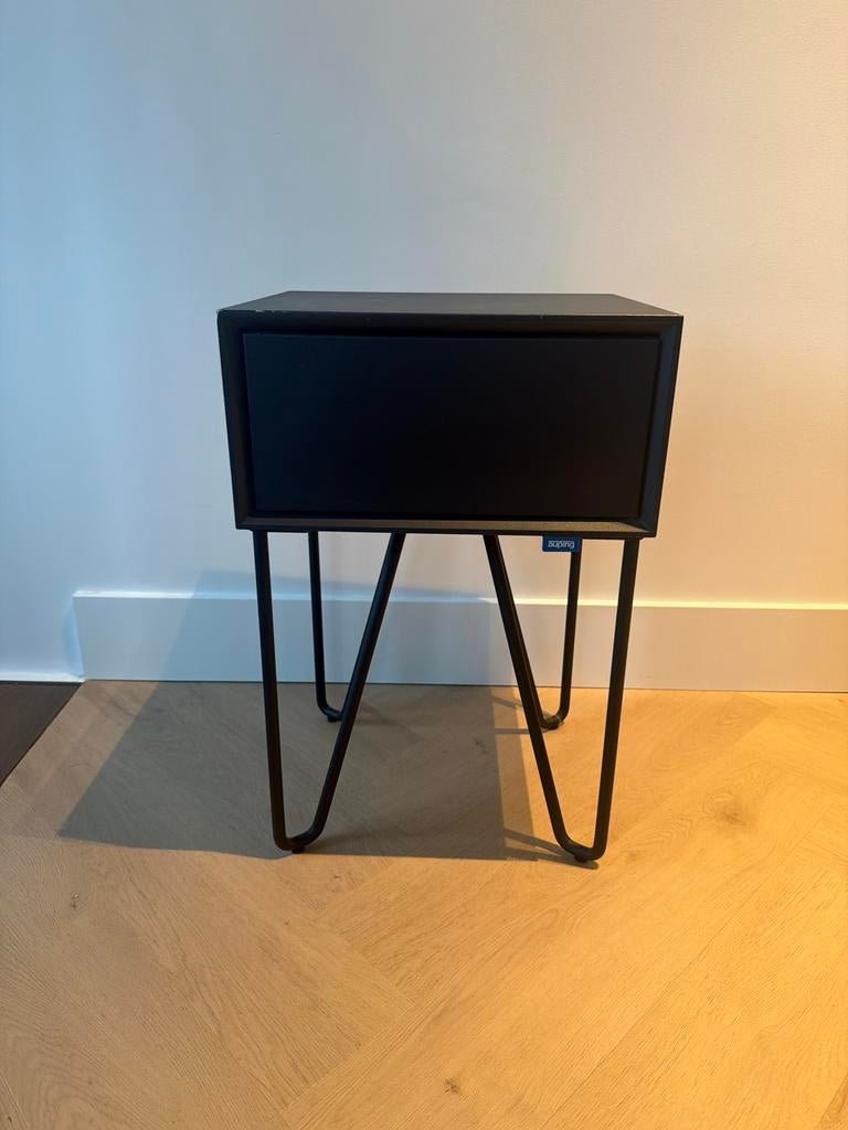 Donkerblauwe/zwart nachtkastje van auping, Gebruikt, Minder dan 45 cm, Metaal of Aluminium, 55 tot 70 cm