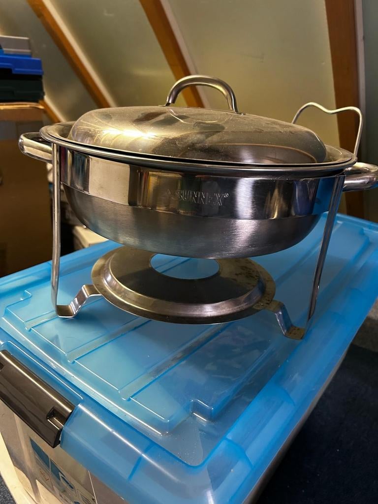 2 x warmhoudpan met brander, Ophalen, Gebruikt, Rvs