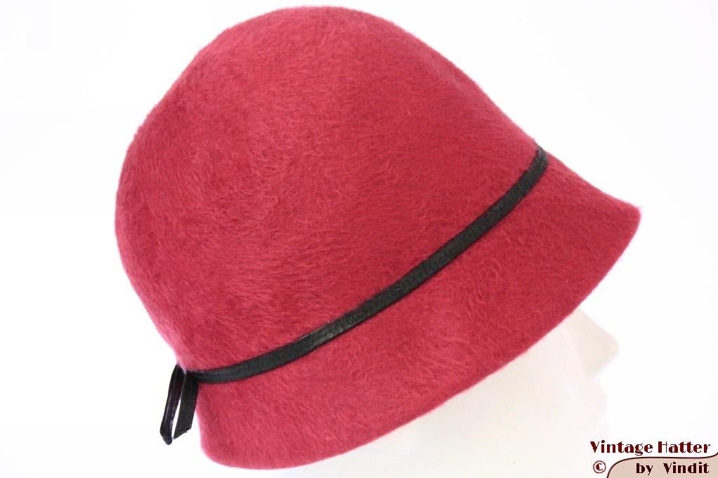 kleine Vintage Dames cloche dophoed VEB oudroze haarvilt 54, 134 t/m 140, Gebruikt, Meisje, Hoed