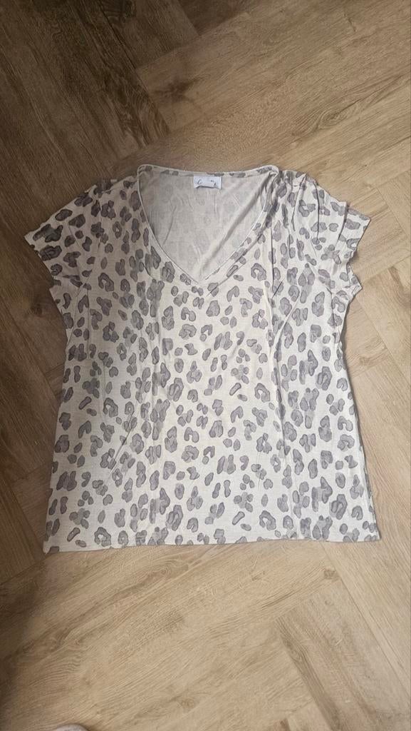 Dames  top beige met panterprint cotton club Zgan, Beige, Ophalen of Verzenden, Zo goed als nieuw, Korte mouw