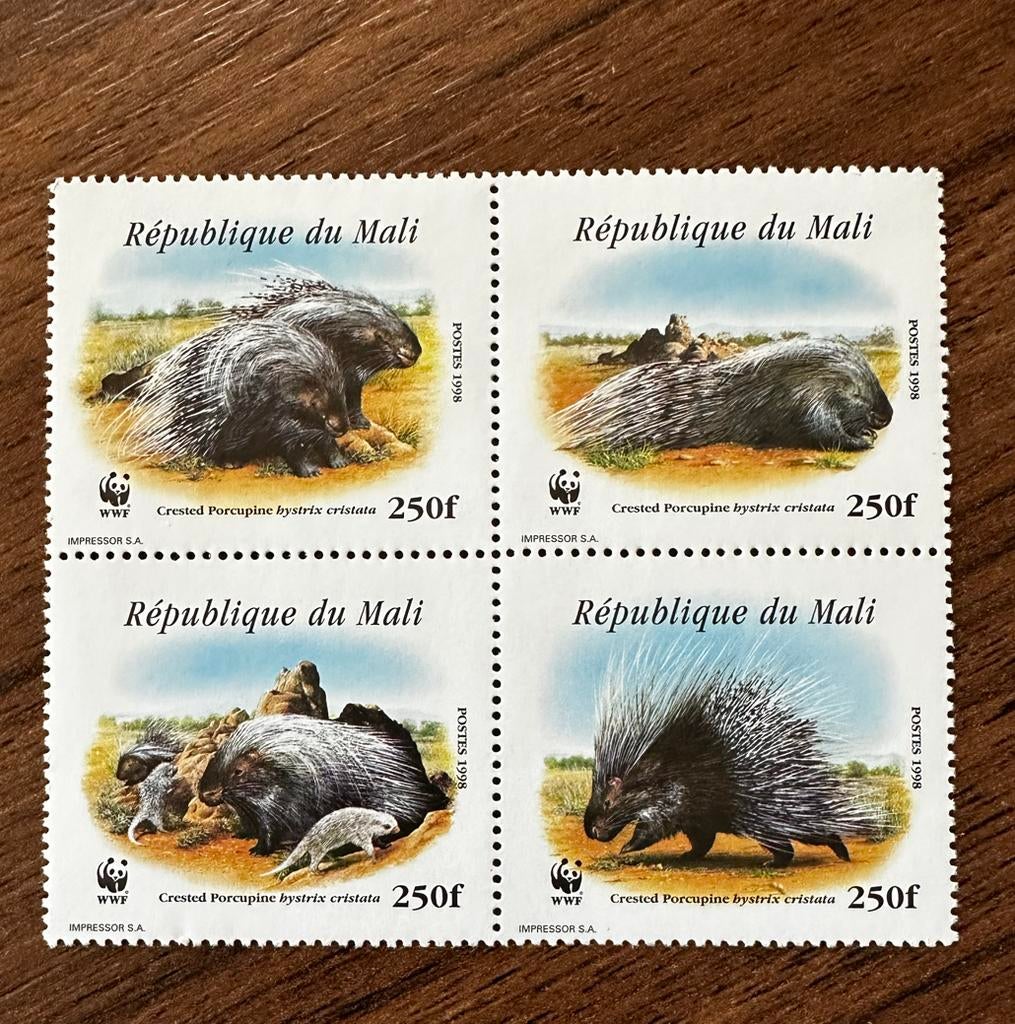Mali 1998 WWF stekelvarken dieren postfris, Ophalen of Verzenden, Overige landen, Postfris