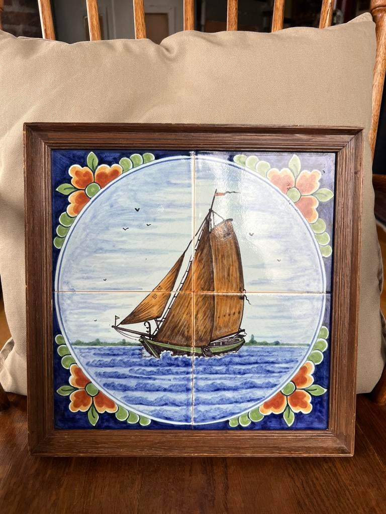 HANDWERK Siertegel Tableau - ALTENA WORKUM - Friese Tjalk, Ophalen of Verzenden