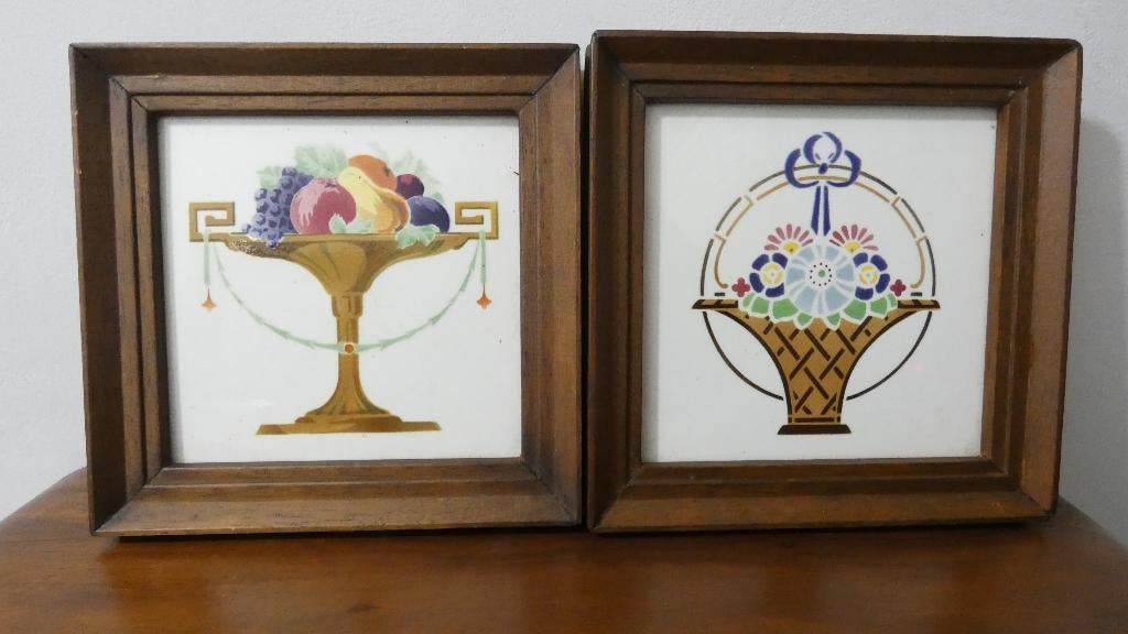 2x tegel -Jugendstile - art nouveau in lijst [1580], Ophalen