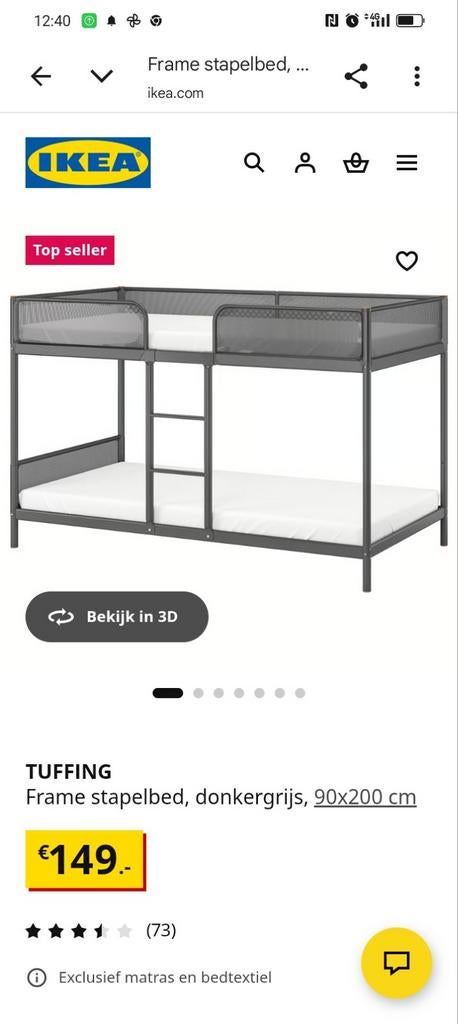 Stapelbed, 90 cm, 160 tot 180 cm, Tweepersoons, Ophalen of Verzenden