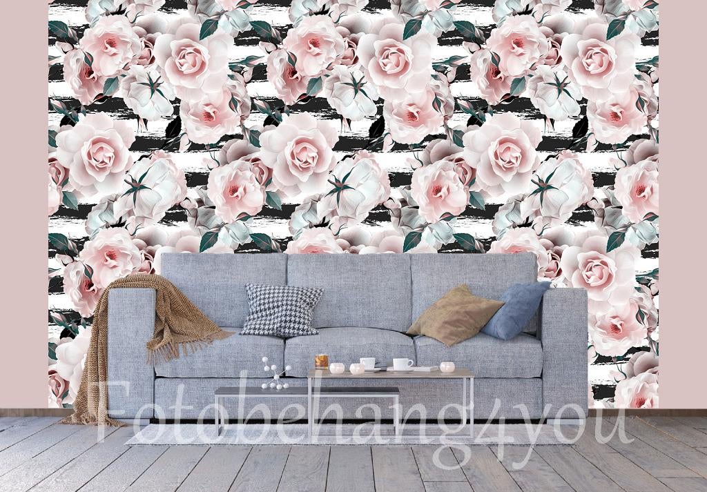 Garden roses, Rozentuin, trendy behang, *Fotobehang4you, Verzenden, Minder dan 10 m², Bloemenbehang, rozen, trendy