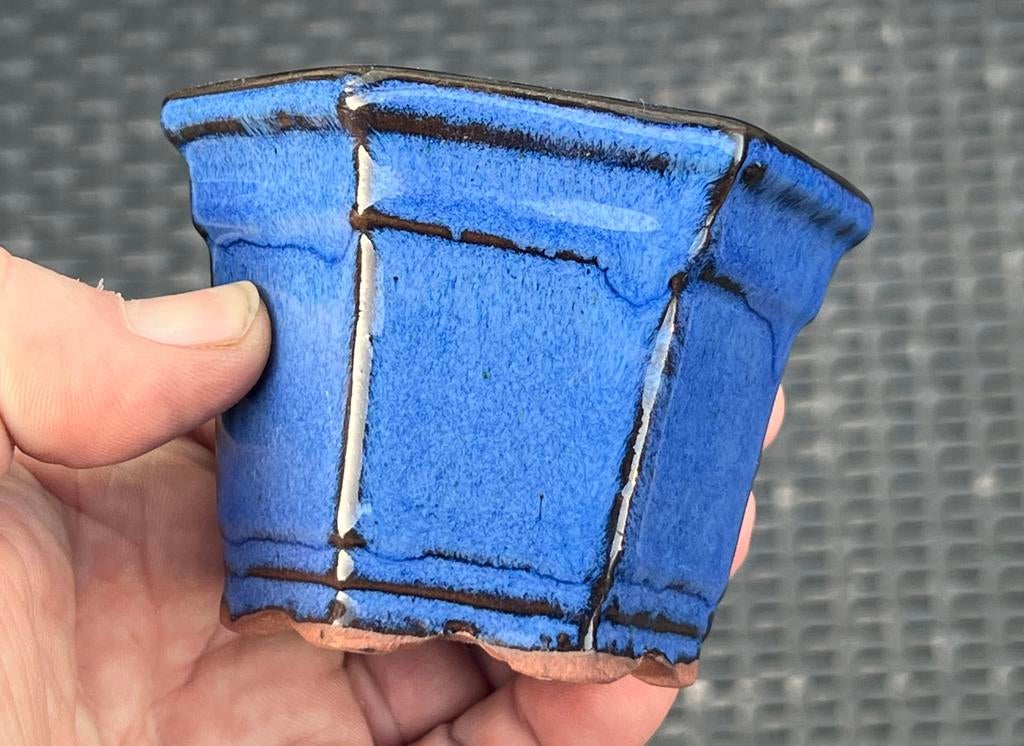 Bonsai Cascade pot blauw geglazuurd aardewerk 9x8x6,7, Nieuw, Ophalen of Verzenden, Overige vormen, Aardewerk