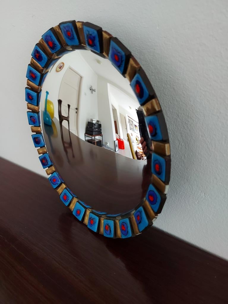 Vintage bolspiegel butlerspiegel 70's, Antiek en Kunst, Ophalen of Verzenden, Rond, Minder dan 50 cm
