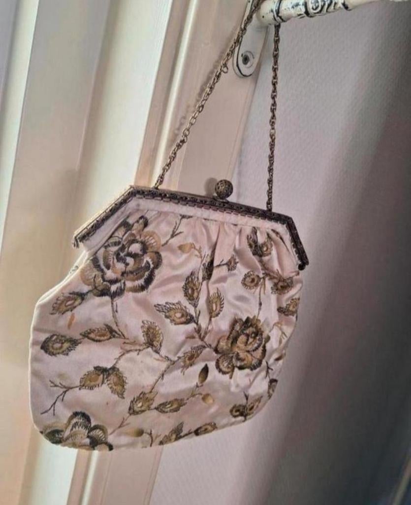 Antiek Beugeltasje/Stoffen Tas/Geborduurd Tasje, Ophalen of Verzenden