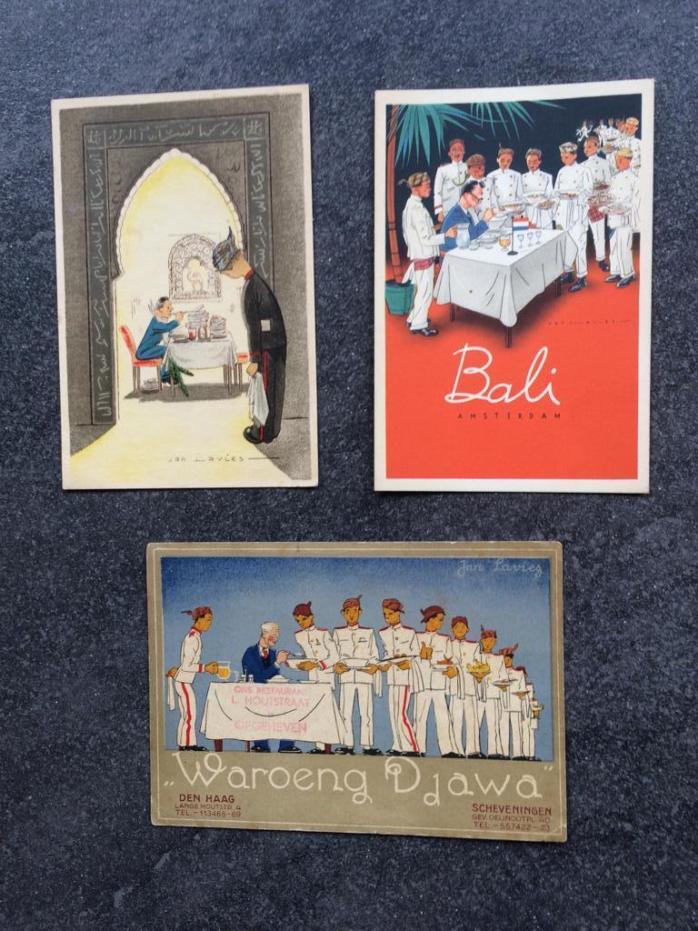 Jan Lavies 3 "Indische restaurantkaarten", Verzenden, 1980 tot heden