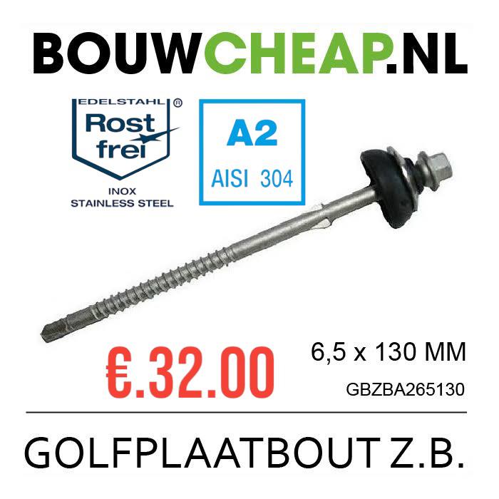Golfplaatbouten zelfborend rvs 130mm., Ophalen of Verzenden, Nieuw, Rvs