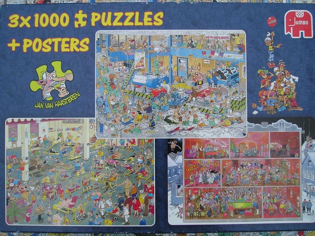 JvHaasteren: box 3x1000 Lekkage-Fitnesscentrum-Grand Café, Ophalen of Verzenden, 500 t/m 1500 stukjes, Gebruikt, Legpuzzel