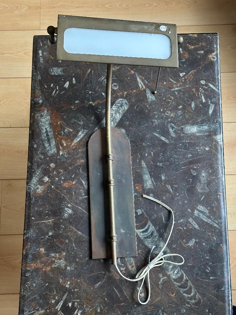 Vintage messing wandlamp of schilderijlamp, Ophalen of Verzenden, Zo goed als nieuw, Glas, Art deco