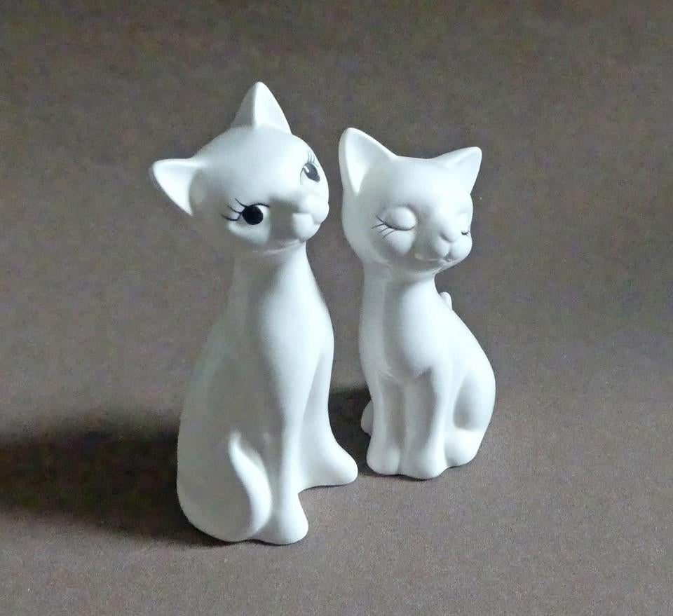 Vintage poesjes wit beeldjes poezenbeeldjes katjes duo, Ophalen of Verzenden, Gebruikt, Dier