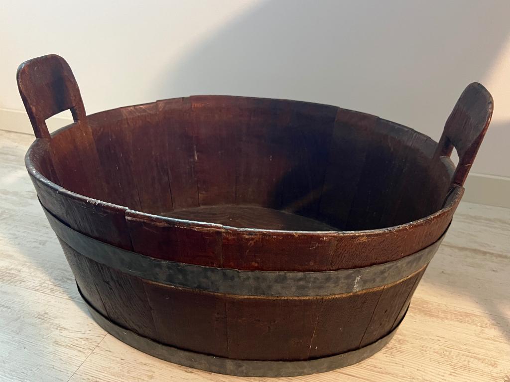 Antieke houten tobbe, Ophalen, Gebruikt