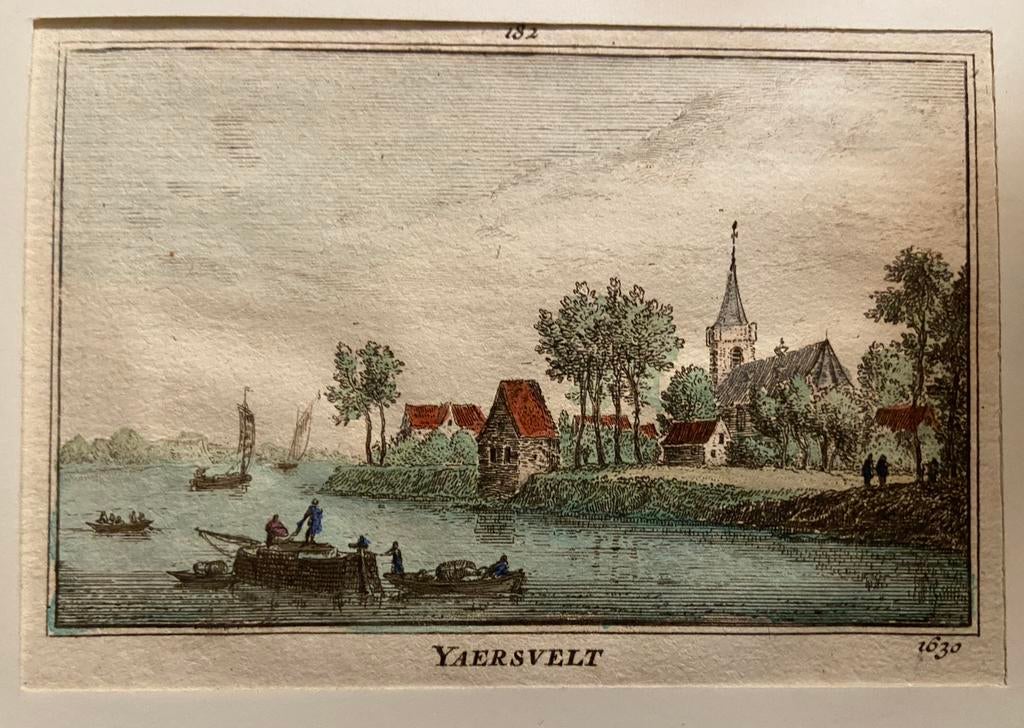 Ets Rademaker 1630 in kleur - Dorpsgezicht Yearsvelt, Antiek en Kunst, Kunst | Etsen en Gravures, Ophalen of Verzenden
