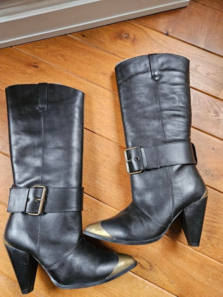 Nieuwe Nikkie leren hoge laarzen - Maat 39, Hoge laarzen, Zwart, Nieuw, Ophalen of Verzenden