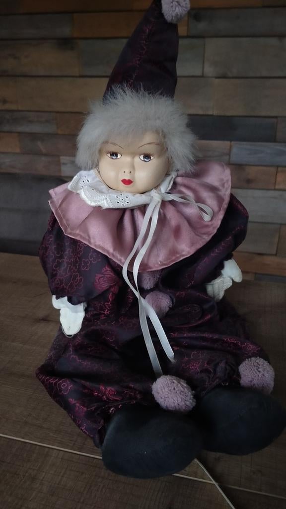 Vintage clown Pierrot pop met porseleinen gezicht, Antiek en Kunst, Ophalen of Verzenden