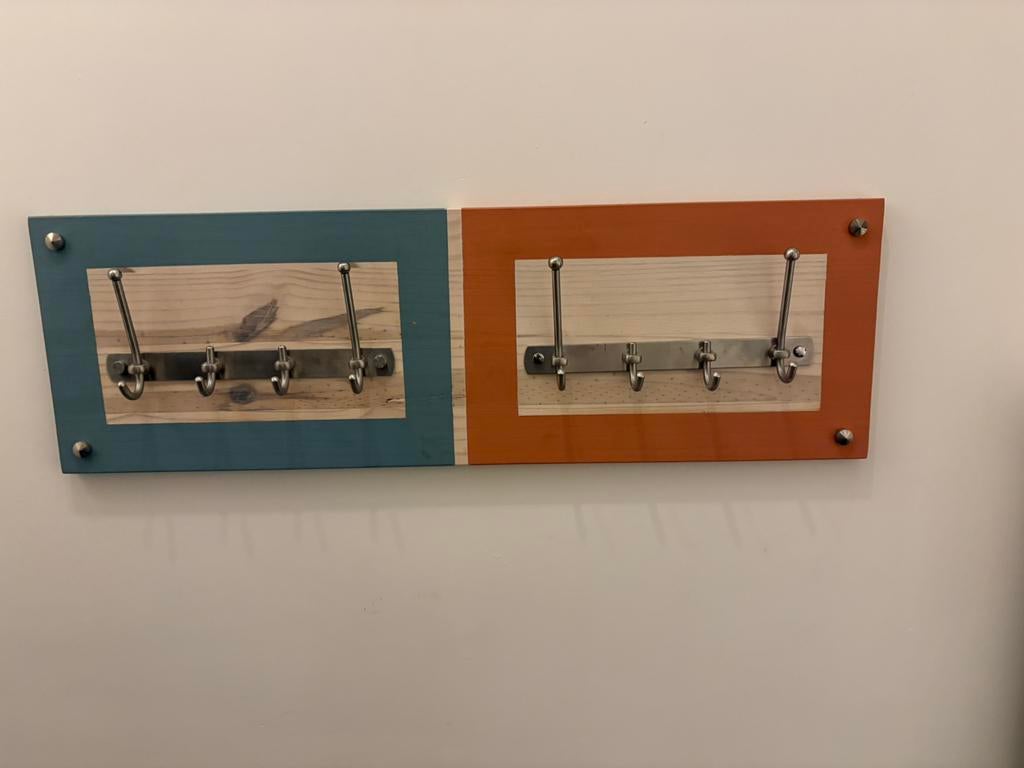 Kapstok blauw en roze, rvs haken, Zo goed als nieuw, Minder dan 100 cm, Hout, Ophalen