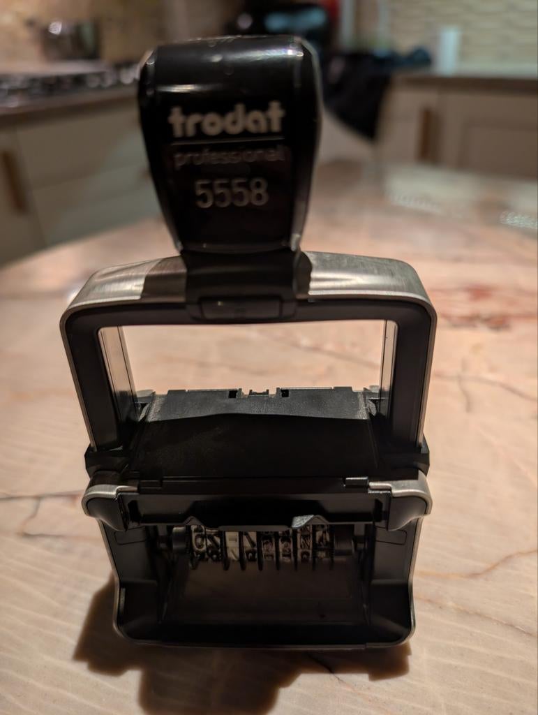 Cijferbandstempel van Trodat, Ophalen of Verzenden, Gebruikt, Inkt, Foam of Stempelhouder