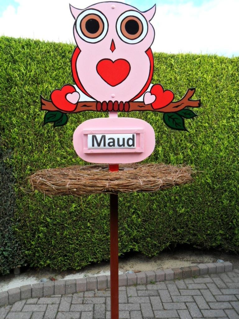 Geboorte geboorteborden geboortebord roze uil op nest., Ophalen, Nieuw, Geboortebord