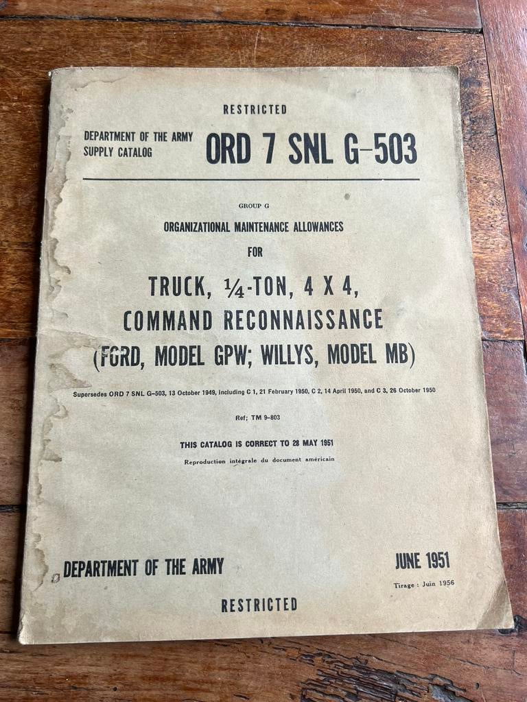 Amerikaanse Onderdelencatalogus Supply Catalog Willys Jeep, Verzamelen, Militaria | Tweede Wereldoorlog, Amerika, Ophalen of Verzenden
