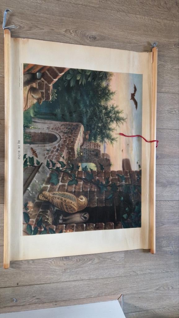 Vintage schoolplaat "Bij de Ruïne" - J.B. Wolters, Ophalen of Verzenden