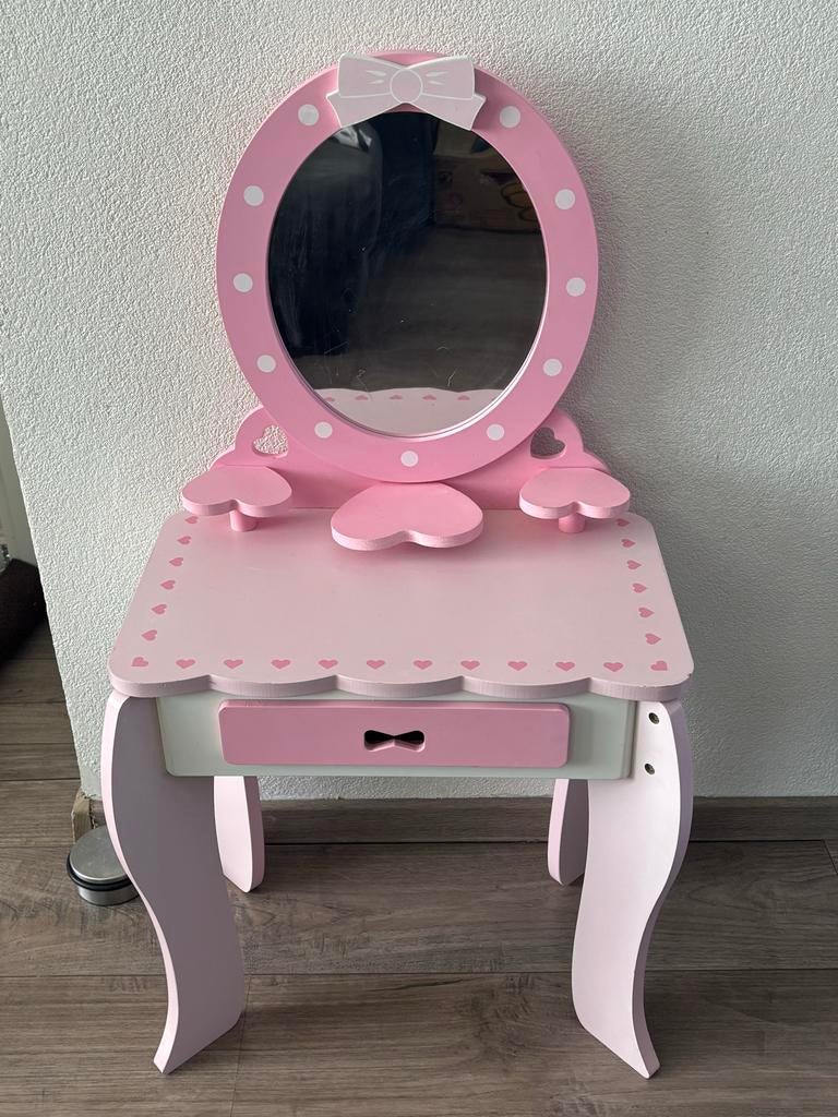 Roze kaptafel met spiegel en lade, Ophalen, Minder dan 50 cm, Gebruikt, Minder dan 100 cm