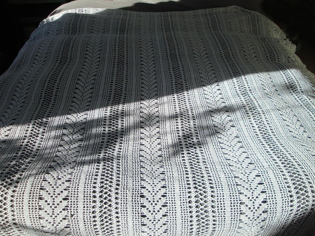 vintage wit 100% katoen gehaakt sprei met franje., Ophalen of Verzenden, Zo goed als nieuw