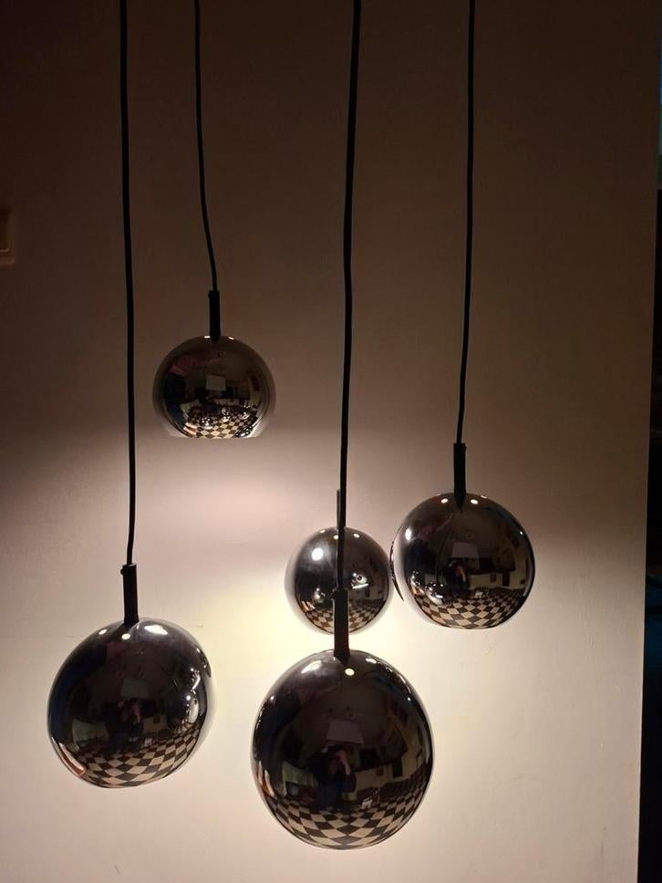 Grote vintage chome spider cascade hang lamp, Ophalen