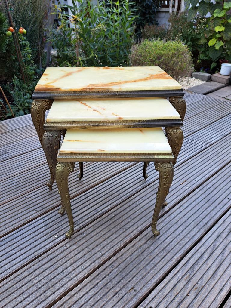 Vintage Onyx en Messing Mimiset, Ophalen, Minder dan 55 cm, Metaal of Aluminium, Rond