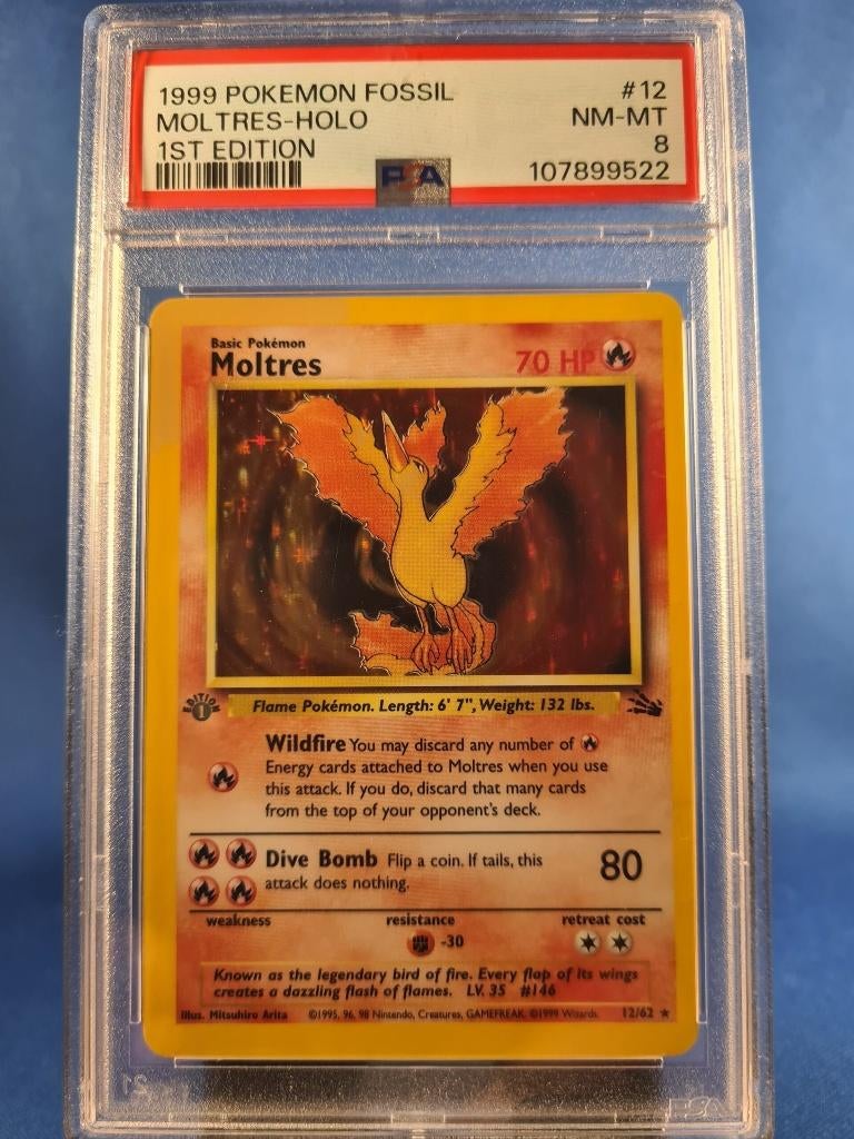 Moltres 12/62 - Fossil (1st edition) (PSA 8), Hobby en Vrije tijd, Verzamelkaartspellen | Pokémon, Verzenden, Gebruikt