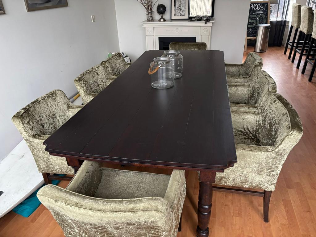 Stamtafel met 8 stoelen, Ophalen, Gebruikt, 100 tot 150 cm, 200 cm of meer