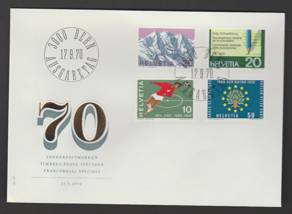 Zwitserland - FDC Michelnr 929-932 - voetbal, Alpen, natuur, Verzenden, Postfris