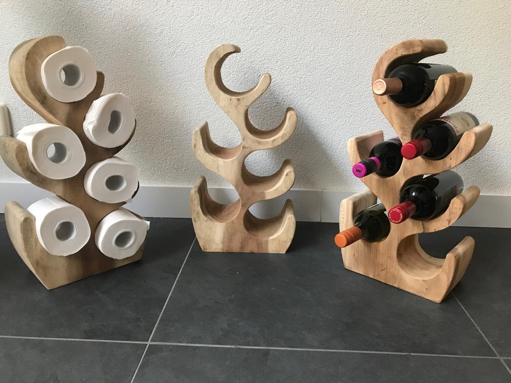 Suar boomstam hout wijnrek voor 6 flessen of wc rollen, Nieuw, Ophalen of Verzenden, https://verburgtvintage.nl/#contact, Schipluidenlaan 20 5035KJ Tilburg