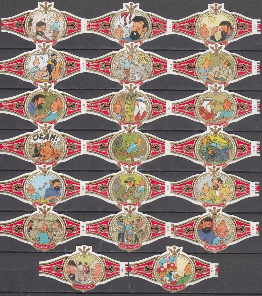 Sigarenbandjes Kuifje en de Picaro's, Washington K1-K20, Verzamelen, Rookartikelen, Aanstekers en Luciferdoosjes, Ophalen of Verzenden