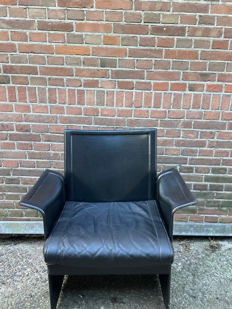 Matteo Grassi fauteuils - Zwart leer, Ophalen, Gebruikt, Leer, 75 tot 100 cm