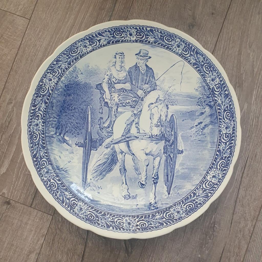 Delfts blauw bord met koets, Antiek en Kunst, Ophalen