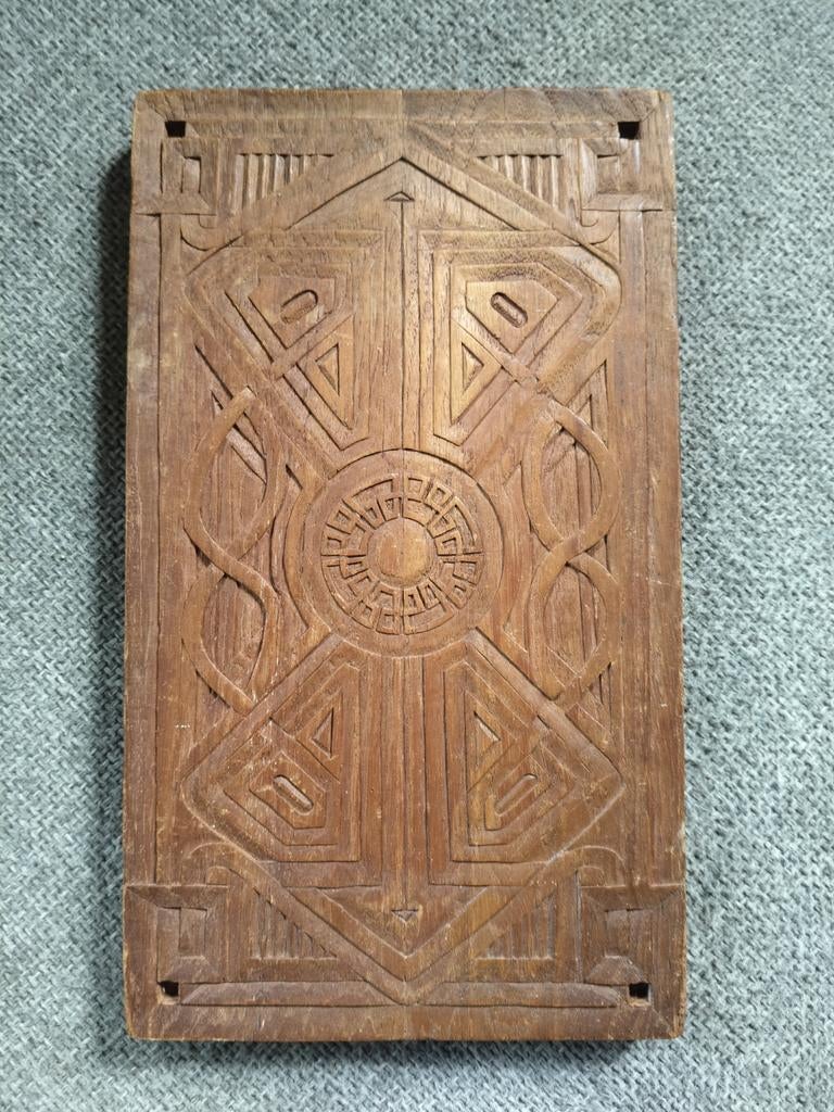 Fraai hout gesneden paneel 19 bij 32 cm teakhout, Ophalen of Verzenden